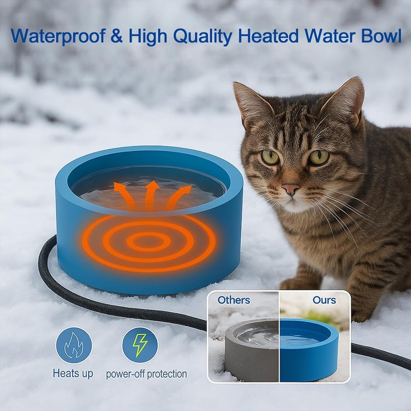 Higoro Heated Water Bowl for Dog Cat, Outdoor Warming Animals Bowl with Chew Resistant Power Cord, Waterproof Heat Pet Bowl Smart Uniform Heating in Winter Antifreeze for Chicken Duck,108 fl oz - Image 2